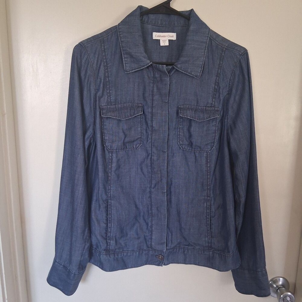 Coldwater Creek Lightweight Chambray Button Up Lyocell Utility Jacket Size 8